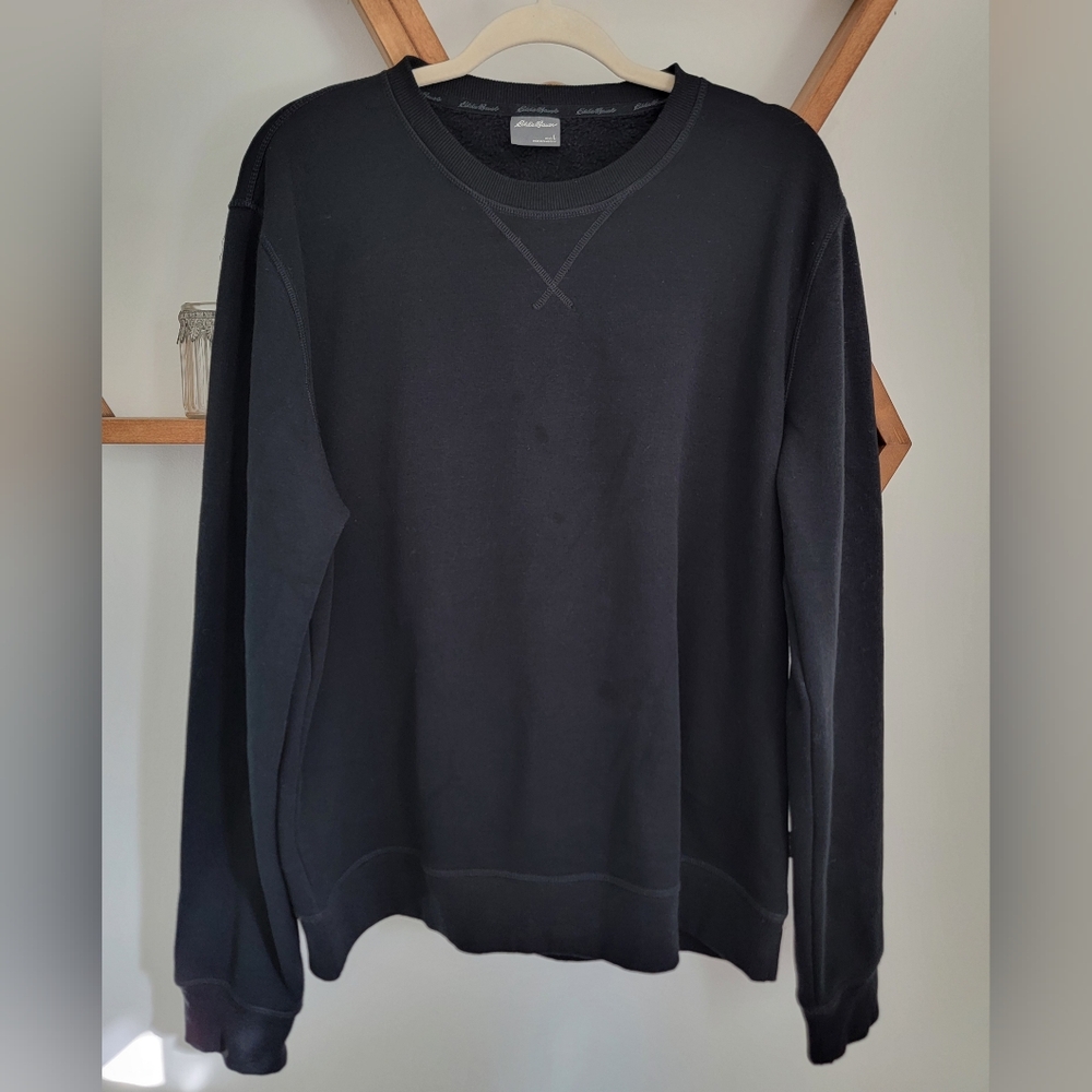 Eddie Bauer Black Crewneck Sweater Fleece Lined